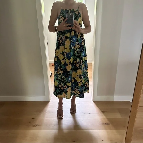 Top Shop Womens Tropical Floral Midi Dress Smocked Spaghetti Strap Multicolor S - Picture 3 of 6